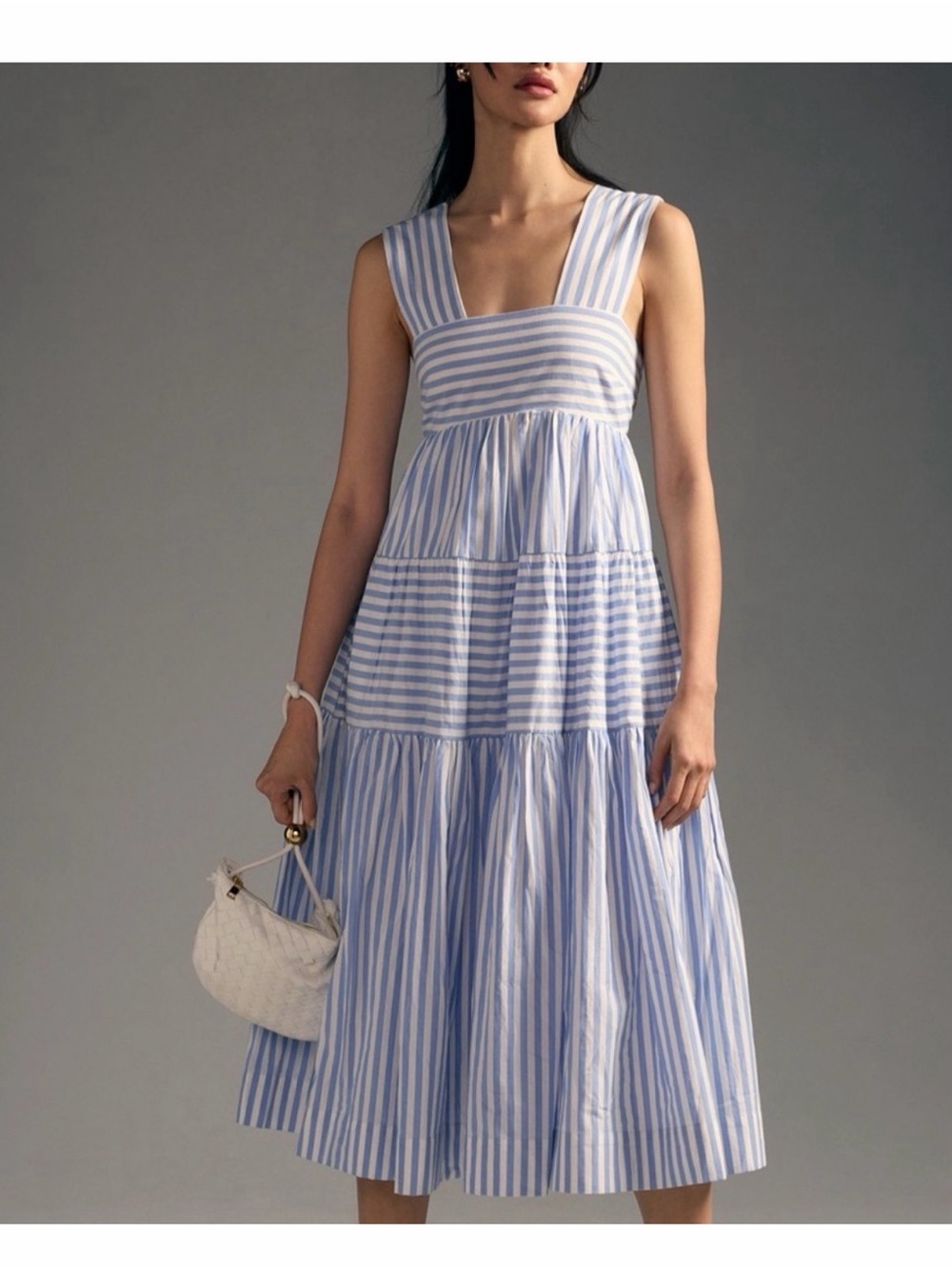 Anthropologie Helena Blue White Striped Sleeveless Midi Dress L Large